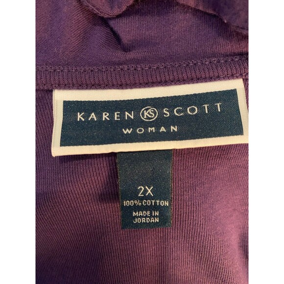 Karen Scott Blouse Womens Top Plus Size 2X Purple Casual Stretch Ruffle Front - Picture 7 of 10